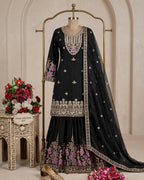 SM Trending Designer Party Wear: 3-Piece Chinon Silk Sharara Set