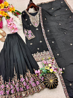 SM Trending Designer Party Wear: 3-Piece Chinon Silk Sharara Set