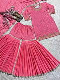 SM Royal Handwork: Pure Chinon Silk Moti Work Sharara Plazo Set