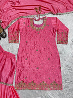 SM Royal Handwork: Pure Chinon Silk Moti Work Sharara Plazo Set