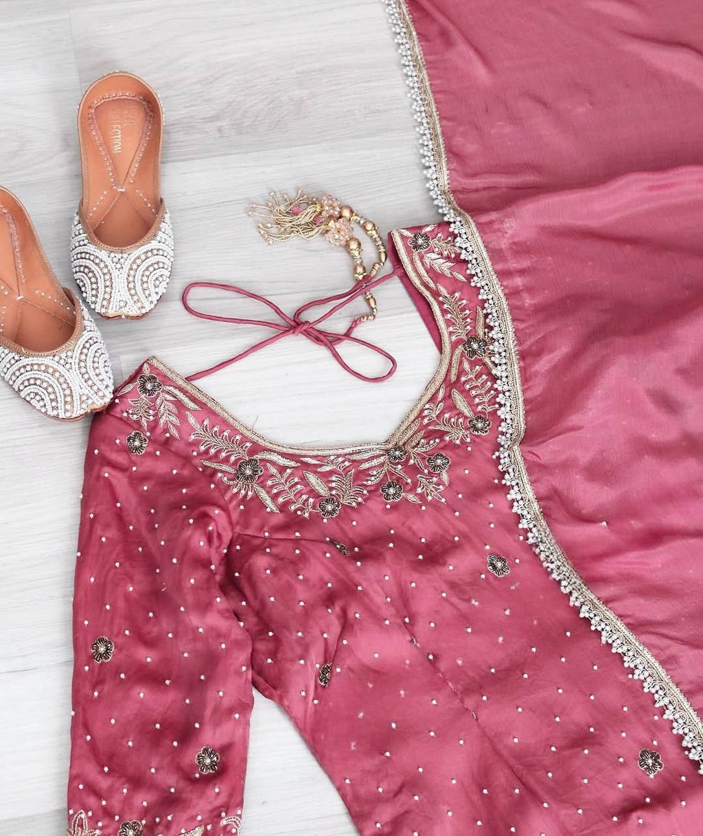 SM Royal Handwork: Pure Chinon Silk Moti Work Sharara Plazo Set