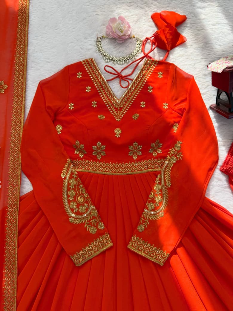 SM Royal Look Georgette Embroidered Anarkali & Pant Set with Heavy Dupatta