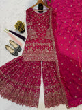 SM Designer Fancy Crushed Silk Sharara Suit Set with 5mm Sequence Embroidery & Dupatta