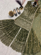 SM Designer Fancy Crushed Silk Sharara Suit Set with 5mm Sequence Embroidery & Dupatta