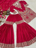 SM Designer Heavy Chinon Silk Embroidered Sharara Suit Set with Dupatta