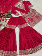 SM Designer Heavy Chinon Silk Embroidered Sharara Suit Set with Dupatta
