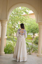 SM  Multi-Thread & Gota Patti Embroidered Full Sleeves Cotton Gown