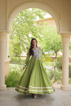 SM  Multi-Thread & Gota Patti Embroidered Full Sleeves Cotton Gown