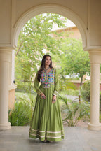 SM  Multi-Thread & Gota Patti Embroidered Full Sleeves Cotton Gown