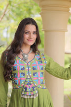 SM  Multi-Thread & Gota Patti Embroidered Full Sleeves Cotton Gown
