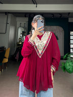 SM Handcrafted Gamthi & Real Mirror Work Garba Glam Cape Top (Bell Sleeves)