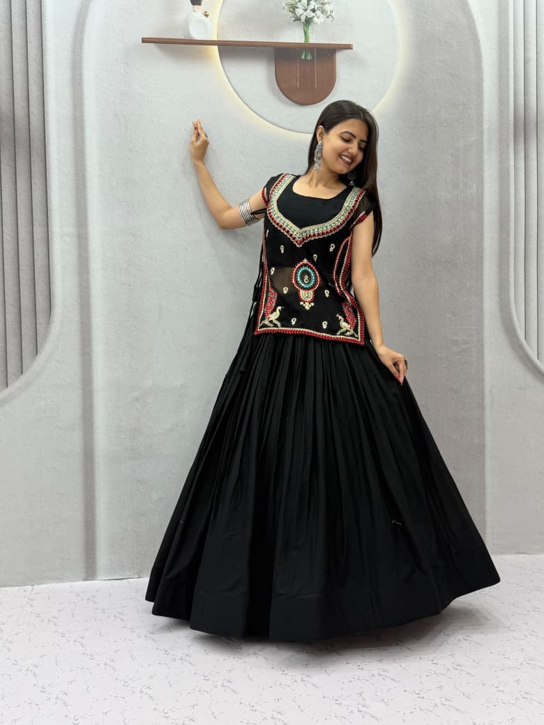 SM Designer Khadi Cotton 6M Flair Chaniya Choli with Georgette Shrug (Fully Stitched)