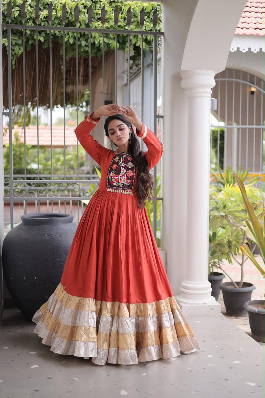 SM Traditional Kutchi Gamthi Patchwork Flared Gown