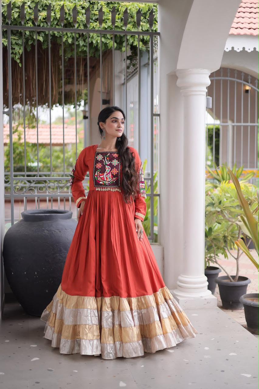 SM Traditional Kutchi Gamthi Patchwork Flared Gown