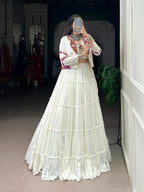 SM Pure Rayon 10M Flair Navratri Lehenga Choli with Designer Mirror Work Jacket Set (Fully Stitched)