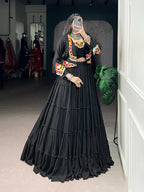 SM Pure Rayon 10M Flair Navratri Lehenga Choli with Designer Mirror Work Jacket Set (Fully Stitched)