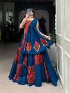 SM Pure Rayon 6-Meter Flair Foil Print Lehenga Choli with Kodi Lace Work & Dupatta