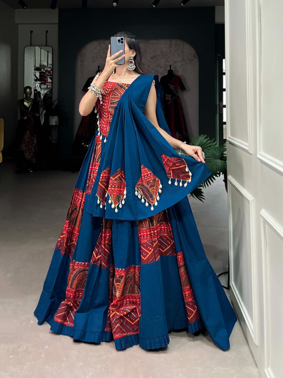 SM Pure Rayon 6-Meter Flair Foil Print Lehenga Choli with Kodi Lace Work & Dupatta
