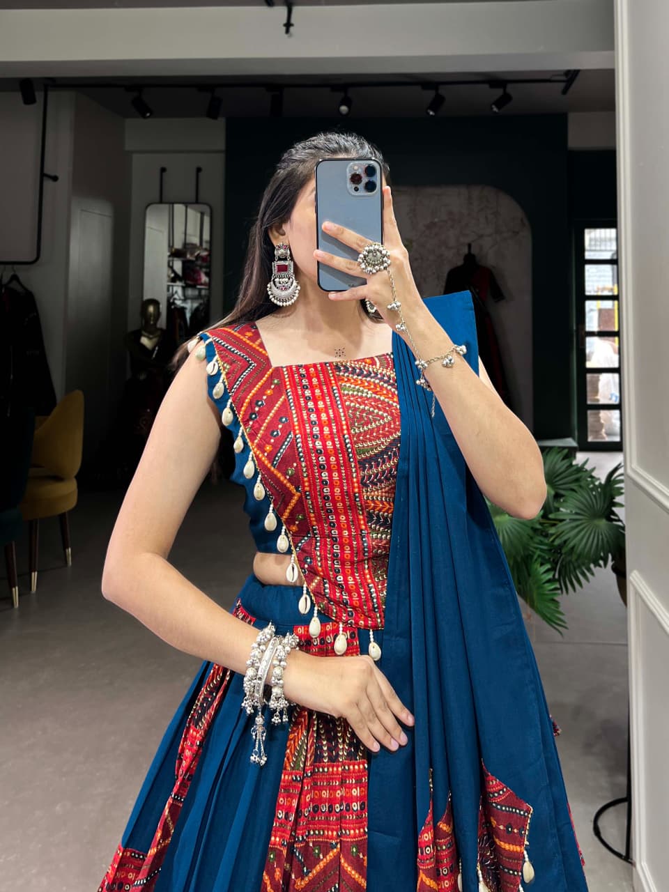 SM Pure Rayon 6-Meter Flair Foil Print Lehenga Choli with Kodi Lace Work & Dupatta