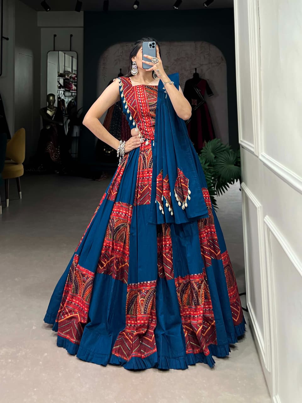 SM Pure Rayon 6-Meter Flair Foil Print Lehenga Choli with Kodi Lace Work & Dupatta