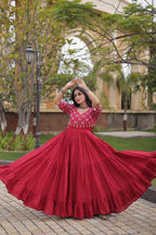 SM Traditional Real Mirror Work Kora Cotton Flared Gown