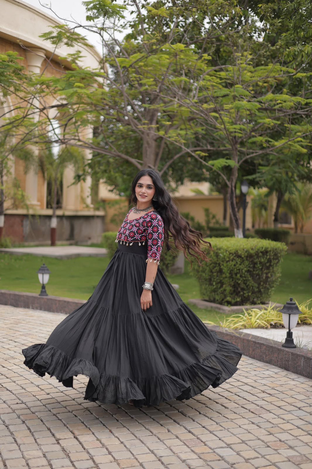 SM Traditional Real Mirror Work Kora Cotton Flared Gown