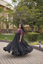 SM Traditional Real Mirror Work Kora Cotton Flared Gown