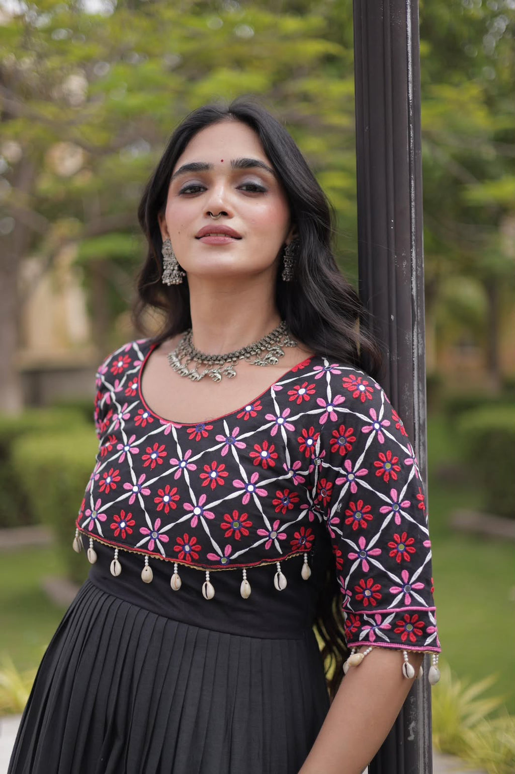 SM Traditional Real Mirror Work Kora Cotton Flared Gown