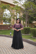 SM Traditional Real Mirror Work Kora Cotton Flared Gown