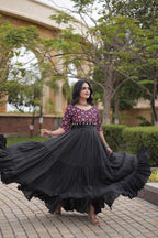 SM Traditional Real Mirror Work Kora Cotton Flared Gown
