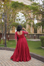 SM Traditional Real Mirror Work Kora Cotton Flared Gown