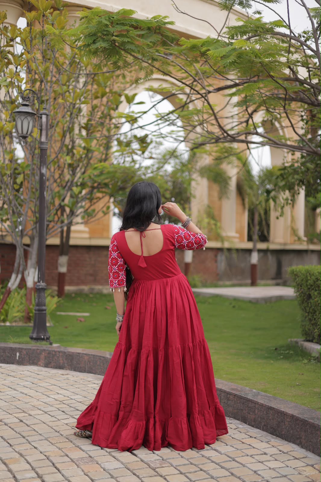 SM Traditional Real Mirror Work Kora Cotton Flared Gown