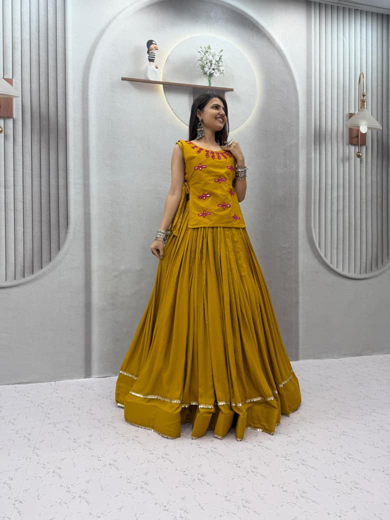SM Rayon Cotton Real Mirror Handwork Jacket 6M Flair Lehenga Choli Set