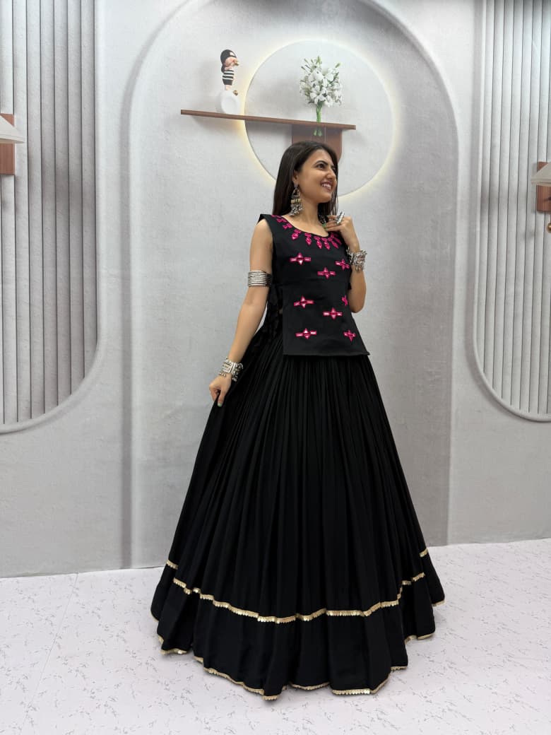 SM Rayon Cotton Real Mirror Handwork Jacket 6M Flair Lehenga Choli Set