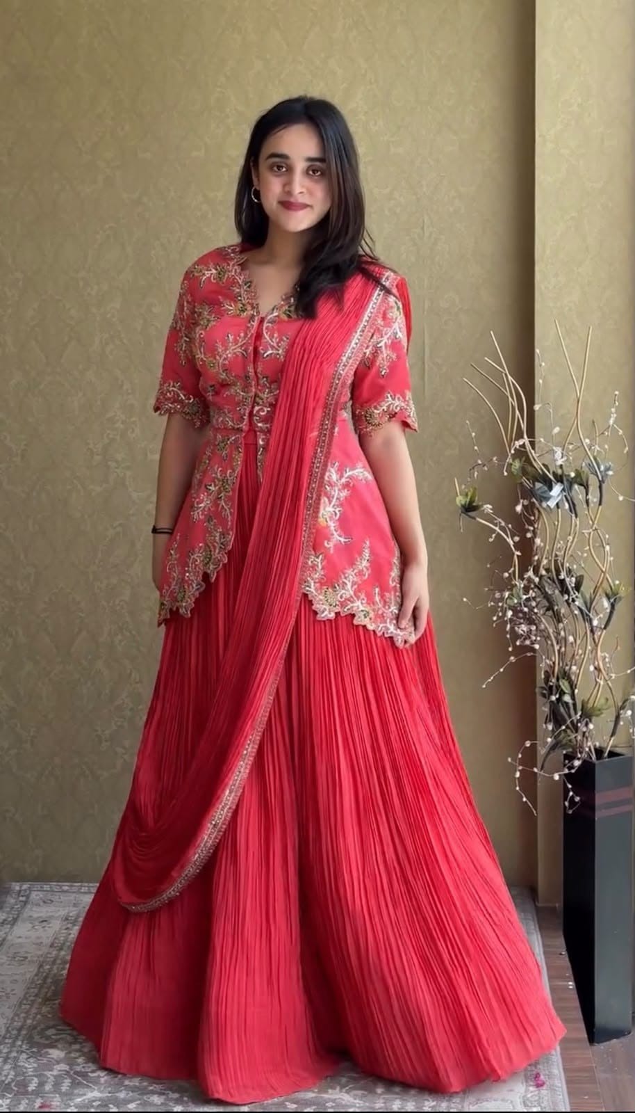 SM Designer Sequence Work Chinon Silk Lehenga Choli with Koti Set