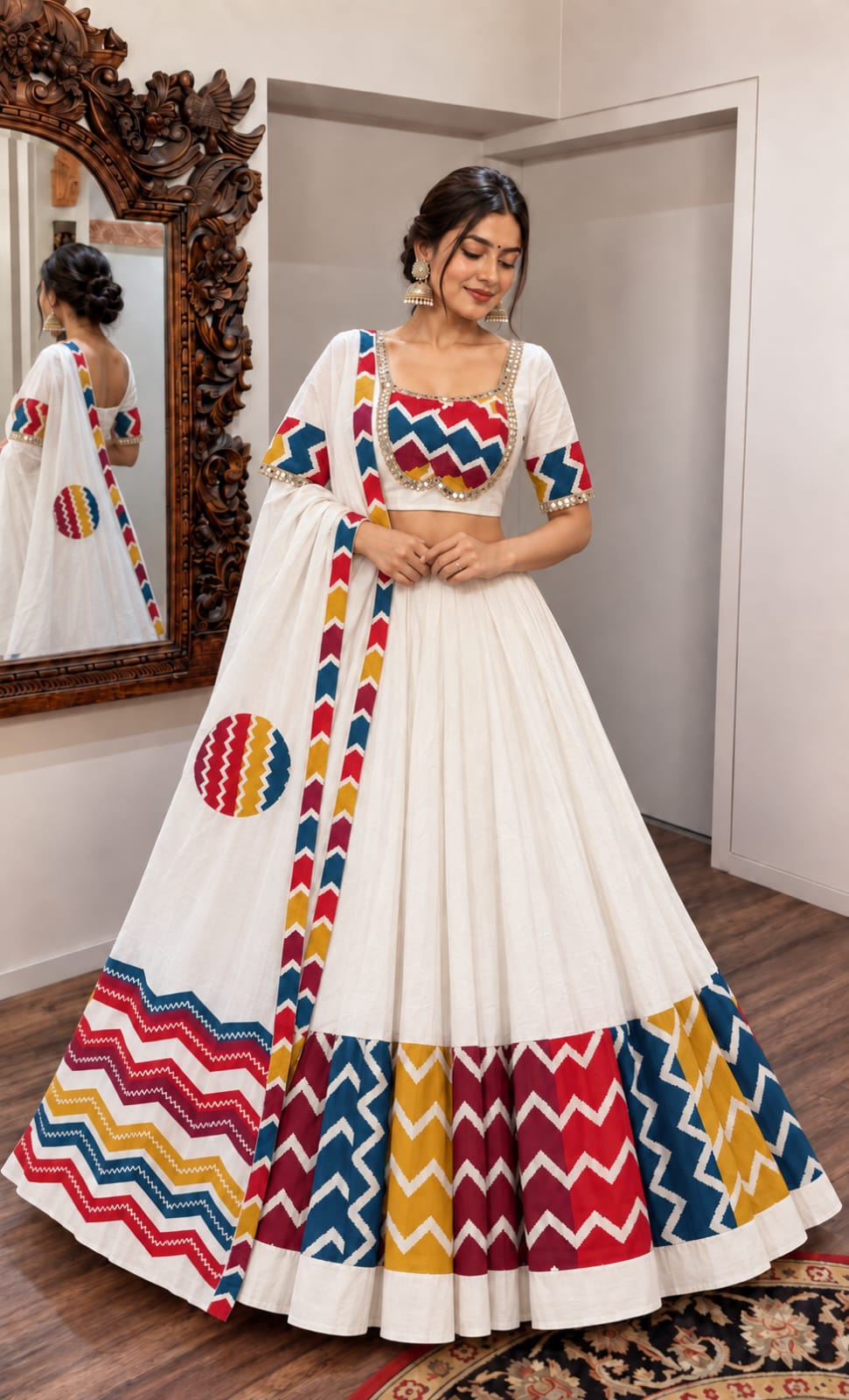 SM Pure Cotton Paithani Weave Embroidery 5.5M Flair Lehenga Set with Handwork Dupatta