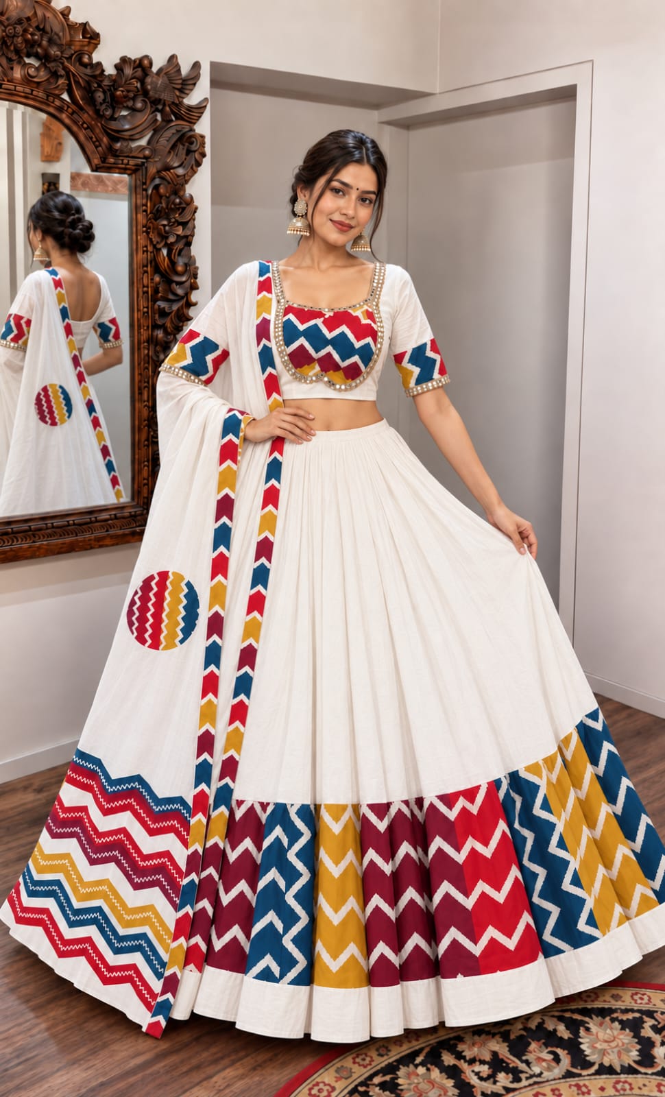 SM Pure Cotton Paithani Weave Embroidery 5.5M Flair Lehenga Set with Handwork Dupatta