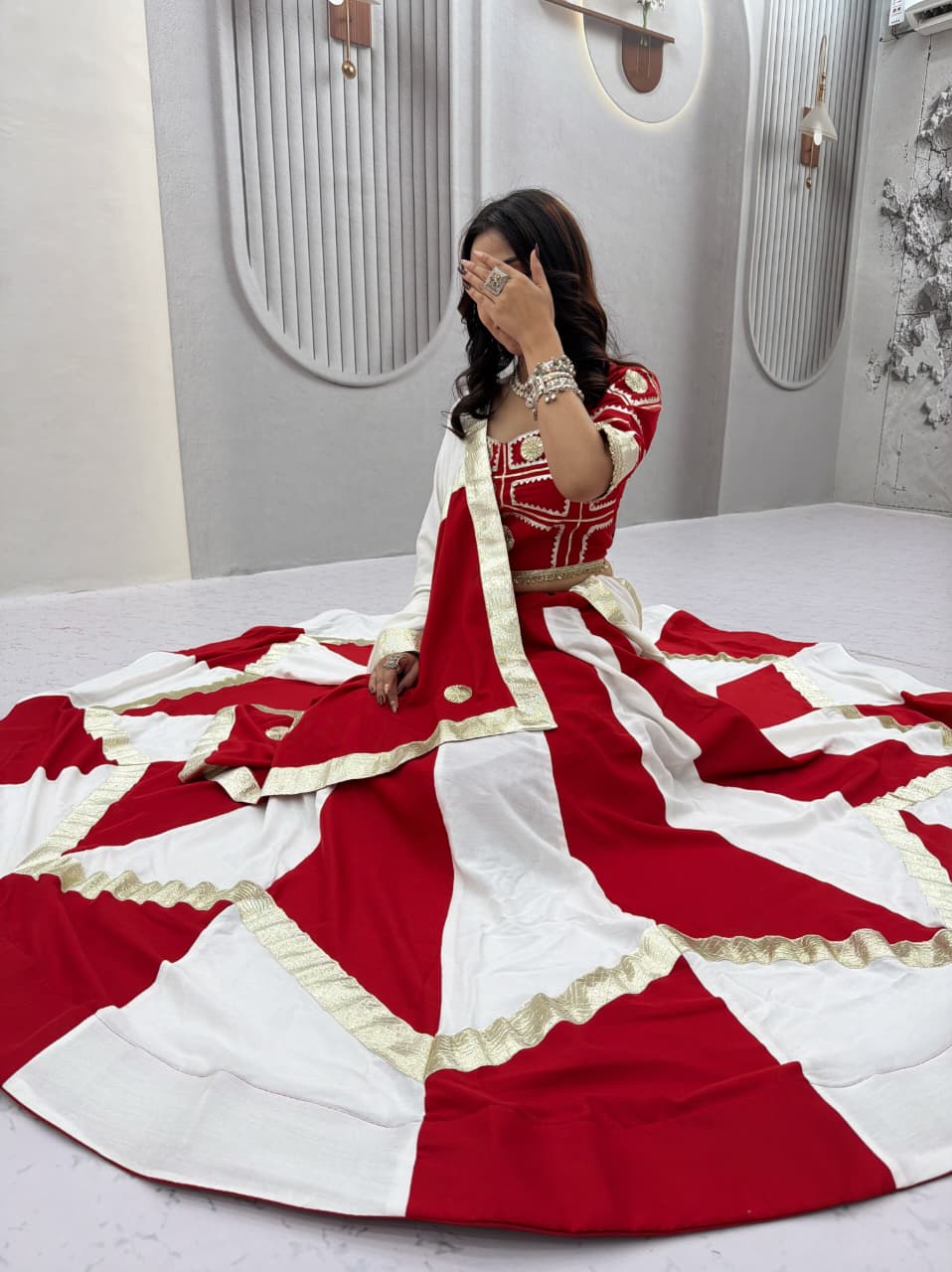 SM Pure Cotton Gota Patti & Handwork 6M Flair Navratri Lehenga Choli Set