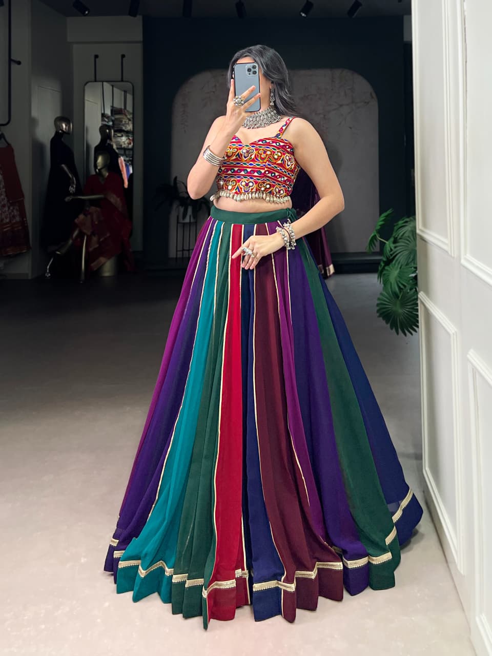 SM Vibrant Multicolor Flair Garba Lehenga Set