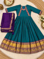 SM The Rukmani Collection: Premium Cotton Spun Festive Gown with Rangoli Silk Dupatta