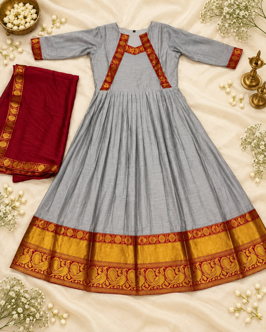 SM The Rukmani Collection: Premium Cotton Spun Festive Gown with Rangoli Silk Dupatta