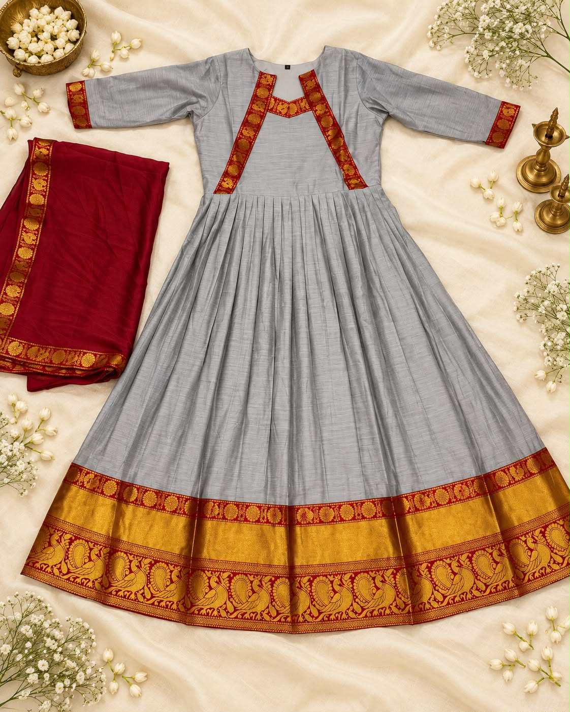 SM The Rukmani Collection: Premium Cotton Spun Festive Gown with Rangoli Silk Dupatta