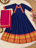SM The Rukmani Collection: Premium Cotton Spun Festive Gown with Rangoli Silk Dupatta