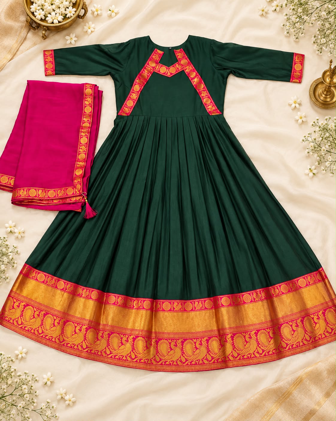 SM The Rukmani Collection: Premium Cotton Spun Festive Gown with Rangoli Silk Dupatta
