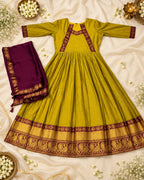 SM The Rukmani Collection: Premium Cotton Spun Festive Gown with Rangoli Silk Dupatta