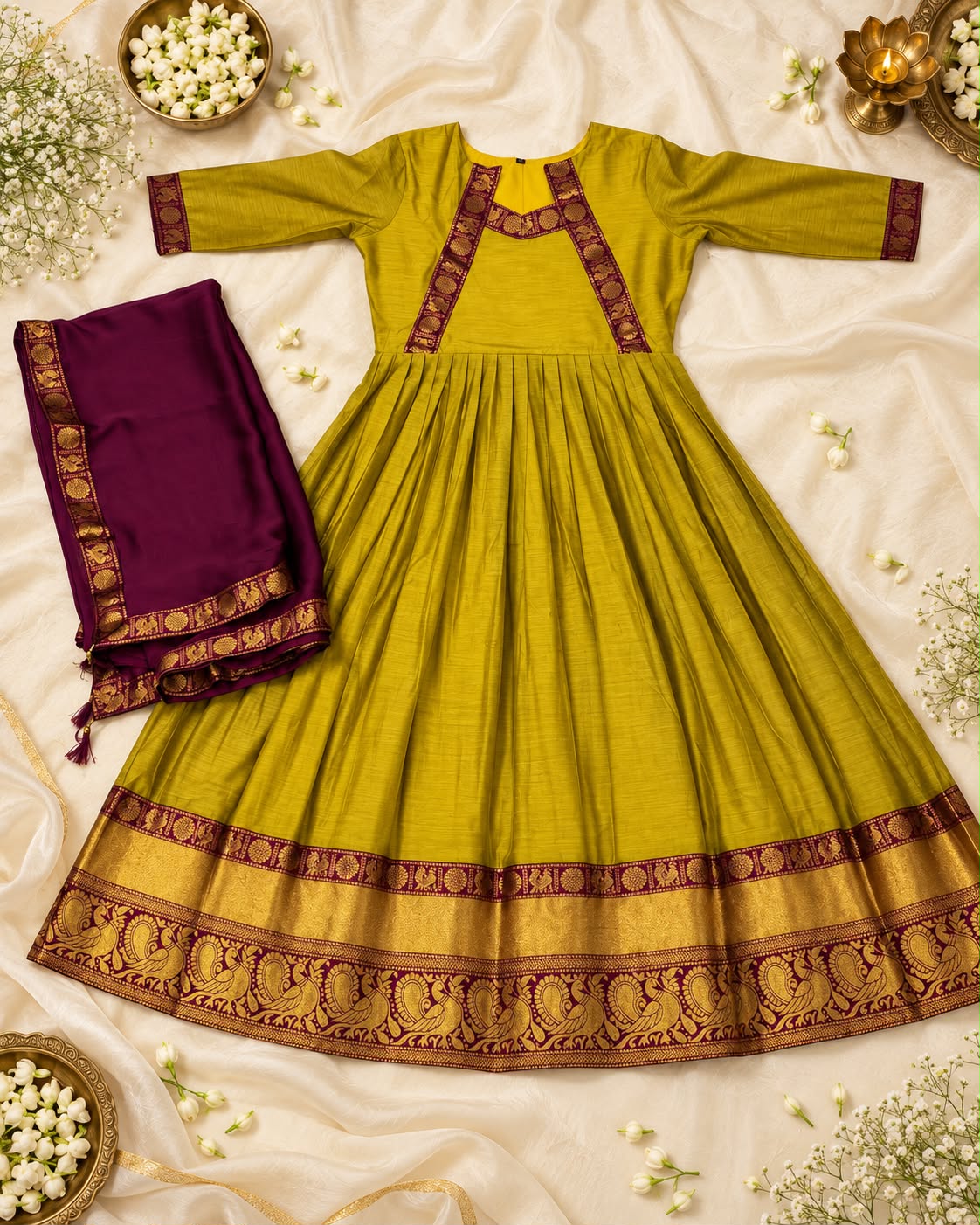 SM The Rukmani Collection: Premium Cotton Spun Festive Gown with Rangoli Silk Dupatta