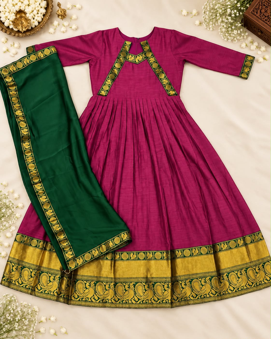 SM The Rukmani Collection: Premium Cotton Spun Festive Gown with Rangoli Silk Dupatta
