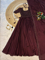 SM Exclusive Party Wear Draping Style Vichitra Silk Gown Set with Designer Belt