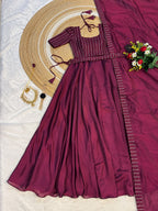 SM Exclusive Party Wear Draping Style Vichitra Silk Gown Set with Designer Belt
