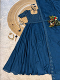 SM Exclusive Party Wear Draping Style Vichitra Silk Gown Set with Designer Belt